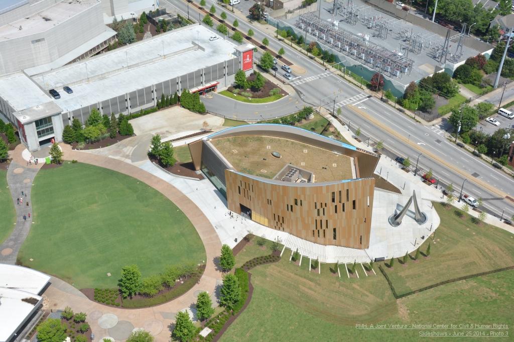 Arial View above Coca Cola main entry